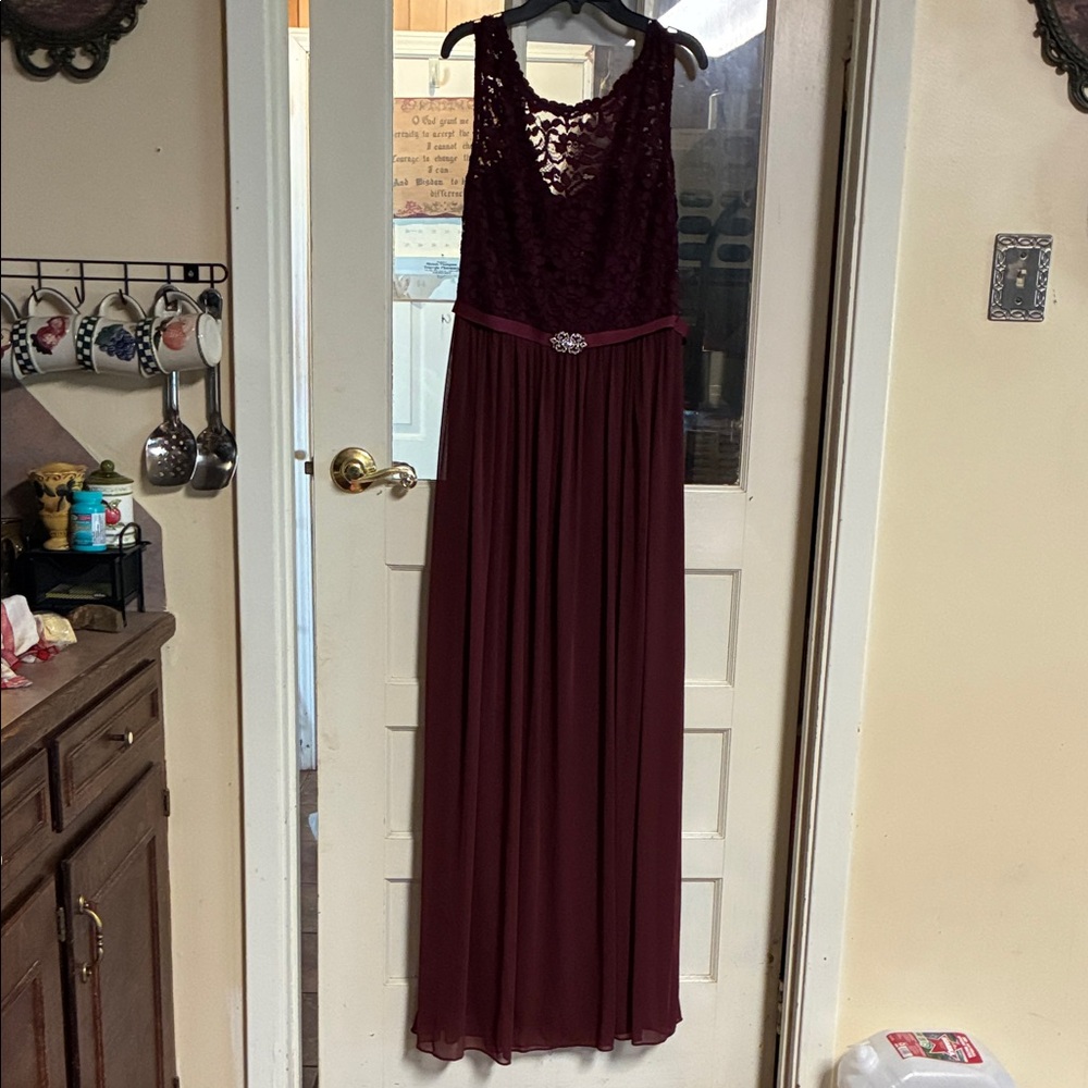 David's Bridal Burgundy Lace Prom Dress
